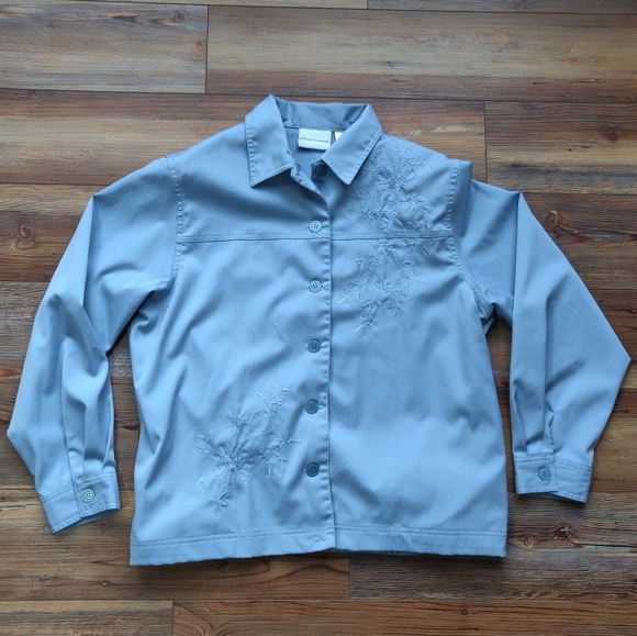 Alfred Dunner Jacket Size 14 Embroidery Button Up Padded Sky Blue - Picture 3 of 9